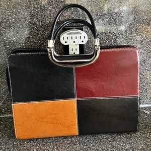 Black leather purse tri colour